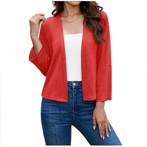 Eileen Fisher Red Linen Open Front Cardigan Sweater XL